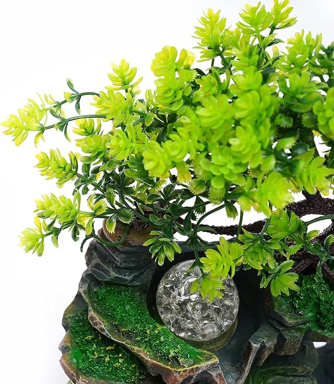 Water Fountains Indoor Waterfall Fountain, Bonsai Desktop Ornament with LED Light, Indoor Water Fountains for Home Office Bedroom Atomizing Humidifier Desk Decoration