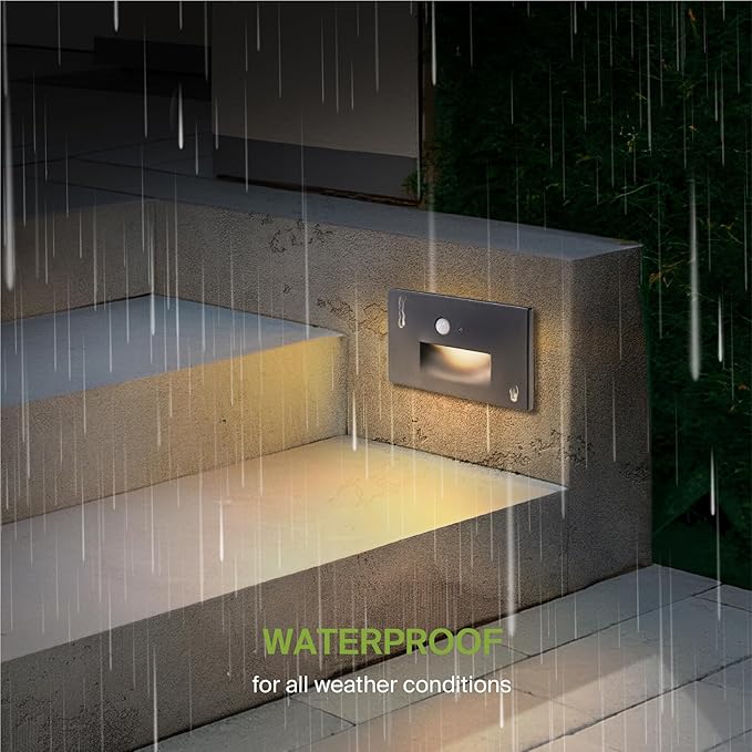 ASD LED Recessed Step Light Fixture, Dusk To Dawn Outdoor Tread Lighting | 3CCT, Motion Sensor, Photocell, Waterproof, ETL Listed | 3W 120LM 3000K-5000K 120V | Staircase Hardwired Illumination | Black
