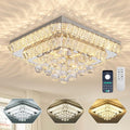 18" Crystal Ceiling-Light Flush Mount with Remote Control and APP, 3 Colors Temp & Brightness Adjustable, Modern Crystal Raindrop Chandeliers for Bedroom Hallway Dinning and Living Rooms-square