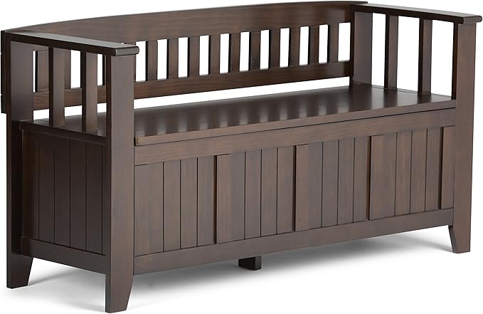 SIMPLIHOME Acadian Solid Wood 48 inch Wide Storage Bench that Seats 2 and 36 inch Wide Storage Cabinet in Brunette Brown for the Living Room, Entryway, and Family Room, Transitional Style