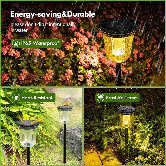Solar Lights Outside Waterproof, 6 Pack 200 Lumens Super Bright Solar Pathway Lights Outdoor Waterproof with 2 Lighting Modes, Auto On/Off Outdoor Solar Lights for Yard, Walkway, Lawn
