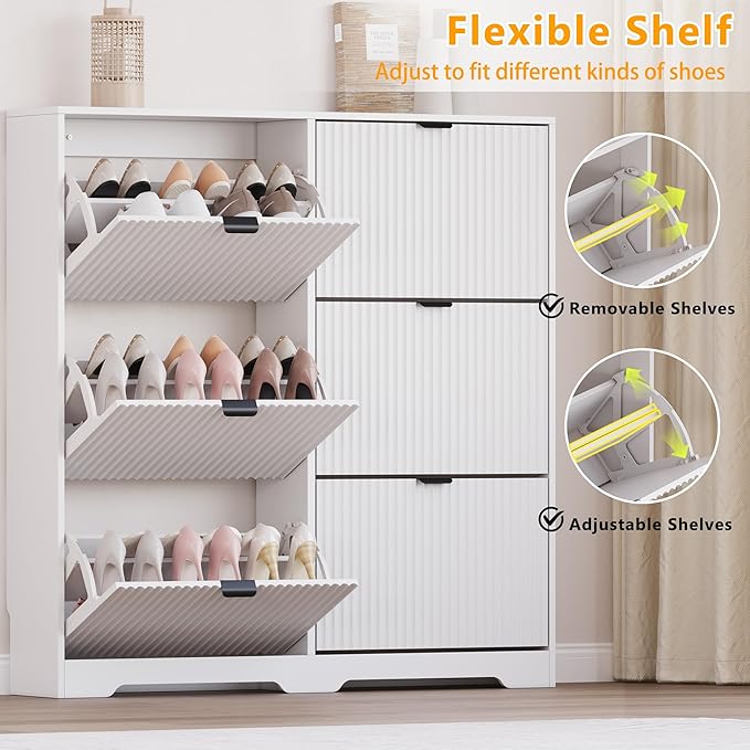 Large Shoe Cabinet for Entryway, Tall Narrow Shoe Storage Cabinet with 6 Flip Drawers and Adjustable Shelves, Shoe Rack Cabinet Organizer for Hallway, Foyer, Small Apartment