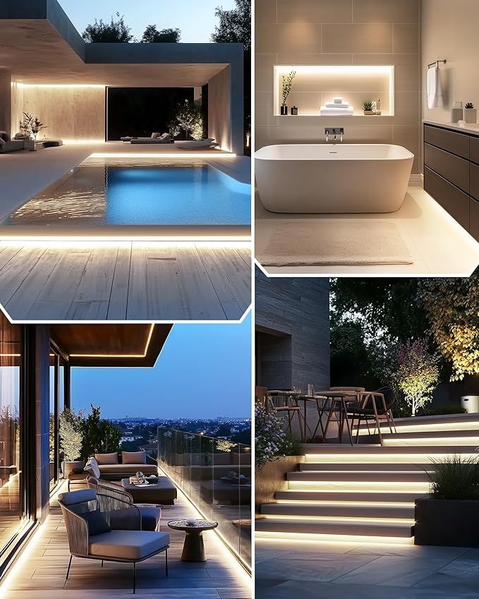 Outdoor COB LED Strip Lights Kit Waterproof White 4000K, 24V Tape Light with Power Supply, IP67, 2560 LEDs, 305 lm/ft, CRI 90+, UL Listed, Premium Lighting for Bathroom, Backyard, Garden, 16.4ft