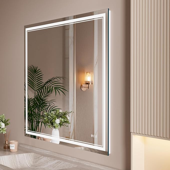 WTTY LED Bathroom Mirror 31.5"x48" with Back and Front Light,Modern LED Mirror for Bathroom,Dimmable Lighted Bathroom Vanity Mirror with Anti-Fog,Memory Function,Shatter-Proof,Wall Mounted