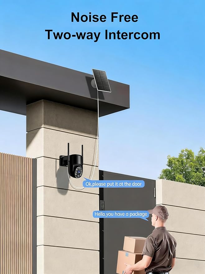 2K Security Cameras Wireless Outdoor, 5GHz WiFi Solar Camera Outdoor Wireless, Wire-free Installation, AI Detection, Two-way Audio, Mobile alerts, SD/Cloud Storage, Color Night Vision, 2 Packs