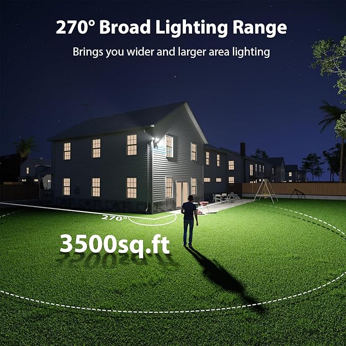 iMaihom 180W Motion Sensor Outdoor Lights Plug in, 18000LM LED Security Lights, Dusk to Dawn Motion Flood Light, 6500K, IP65 Waterproof, 3 Head Exterior Motion Detector Light for Yard Garage