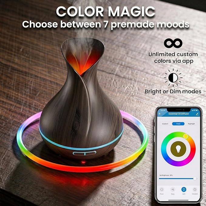 Sierra Modern Home Smart WiFi Humidifier - Aromatherapy Essential Oil Diffusers with App Control & Voice Control - Works with Alexa & Google Home - 400ml Ultrasonic Diffuser & Humidifier - Dark Brown