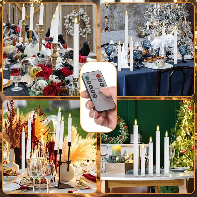 20 Pcs Flameless Taper Candles with Remote Battery Operated Taper Candles Include 6.5'' 7.7 8.9 10 11.2 Fake LED Electric Candle Sticks for Valentine's Day Home Wedding Decor (White)
