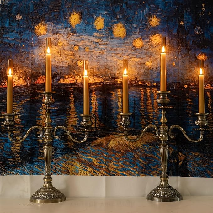 Homemory 6 Pcs Flameless Taper LED Candles with Remote and Timer, 3D Wick Flickering, Window Candles with 2 Light Modes, Battery Operated for Xmas Wedding Decor, 9.6 Inch, Gold