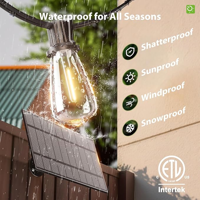 KYY 54(48+6) FT Solar String Lights Outdoor with USB Port Remote, Waterproof and Shatterproof Patio with Solar Powered Panel, LED Vintage Edison Bulbs, Heavy-Duty and UL Listed Market Lights