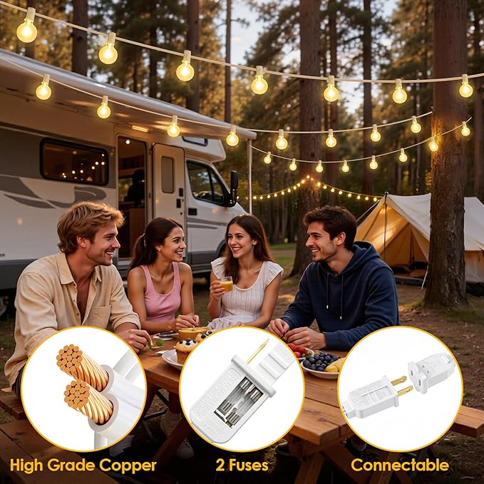 Mlambert 25FT G40 LED Outdoor String Lights, Plug-in Waterproof Patio Lights with 10 LED Bulbs (1 Spare), Porch Lights for Backyard Party Decor, White