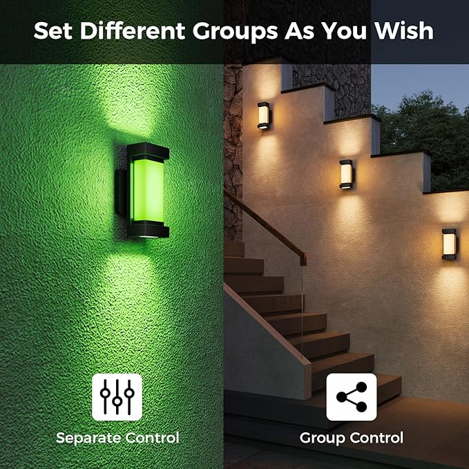 XMCOSY+ Outdoor Wall Lights, 2100LM Smart LED Porch Lights Outdoor, RGBCW Exterior Lighting Sconce, Wi-Fi Control, Compatible with Alexa, IP65 Waterproof, 2 Pack