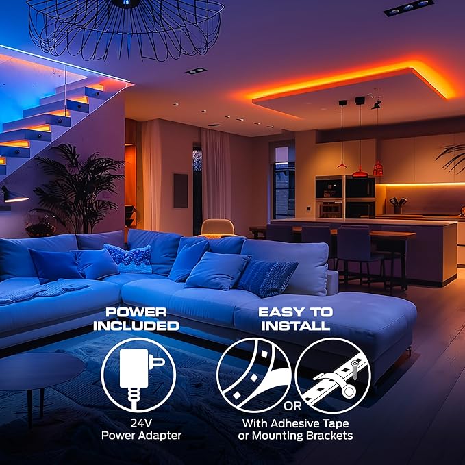 Monster 100ft Sound Reactive LED+IC Strip Lights, RGB Color Changing Music Sync Light Strip with IR Remote Control, Multicolor Ambient Lighting for Bedroom, Gaming Room, TV, Desk & Home Decor
