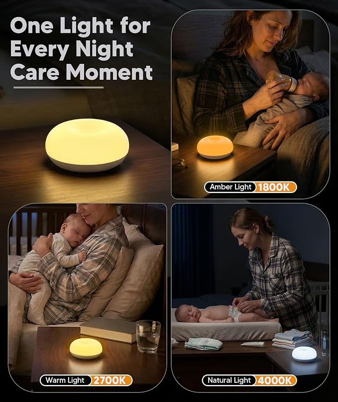 Baby Night Light, 0 Blue Light Nursery Night Egg Light for Breastfeeding, 1800K Amber BPA-Free Silicone Lamp with Child Lock, Dimmable Touch & Flip Control, Rechargeable Bedside Light for Kids Toddler