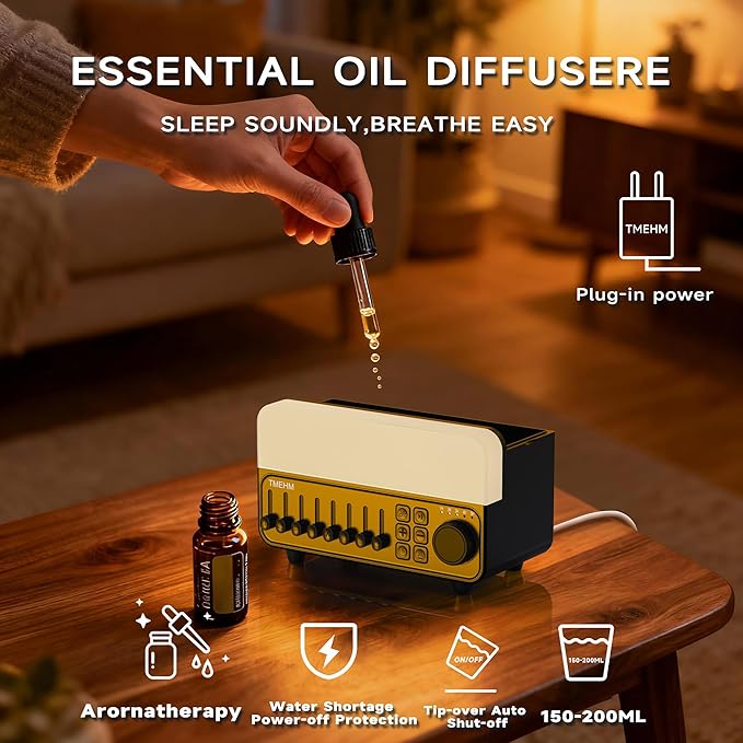 4-in-1 Sleep Sound Machine with White Noise & 8 Nature Sounds, Bluetooth Speaker, Night Light & Aroma Diffuser with Timer for Baby, Kids and Adults (Black)