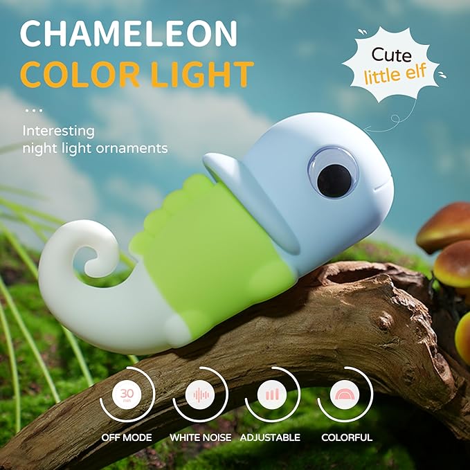 Night Light for Kids, Cute Soft Silicone Chameleon Lamp, Dimmable Timer Nursery Portable Kawaii Lamps, Bedside Lamp for Baby Toddler Adult(Chameleon - Blue)