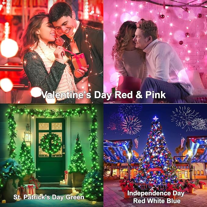 Color Changing Fairy String Lights, 33ft 100 LED Twinkle Lights with Remote & Timer, Multicolor Outdoor Christmas Lights for House Tree 4th of July Bedroom Xmas Indoor Decor