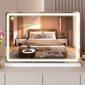 NEWBULIG 22"x32" LED Vanity Mirror with Lights, Lighted Smart Tabletop Makeup Mirrors for Desk, Touch Control Dimmable Brightness, 3 Color Lighting Modes