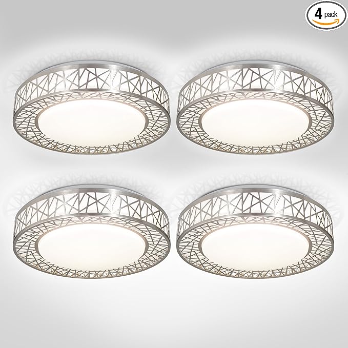 ASD 16 Inch LED Flush Mount Ceiling Light Fixture for Bedroom, 28W 1752LM 5CCT 2700K-5000K, Dimmable Lights, Dining, Living Room, Kitchen Lamps, Modern Home Lighting Fixtures, Nickel, ETL, 4 Pack