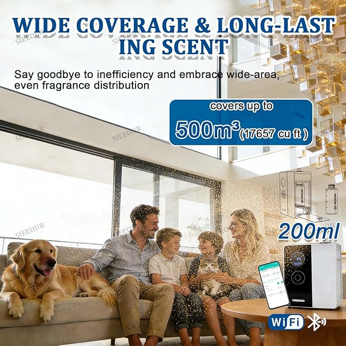 Waterless Essential Oil Diffuser, Smart Scent Machine for Commercial Use, 17657 Cu Ft Coverage, WiFi Bluetooth Oil Diffuser, 6.76 Oz, App Controlled Silent HVAC Aroma for Office(White)