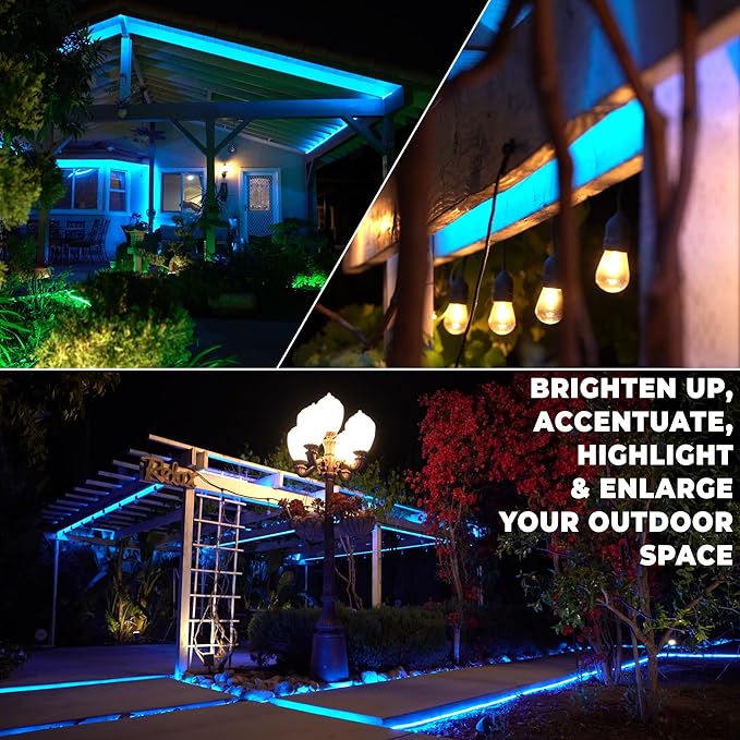 WYZworks 216LEDs 20ft LED Outside Rope Lights, Outdoor ETL Certified Waterproof Permanent 360 Degree Light Emitting, Flexible Tube, Connectable, Christmas Palm Tree Exterior Landscape, Blue