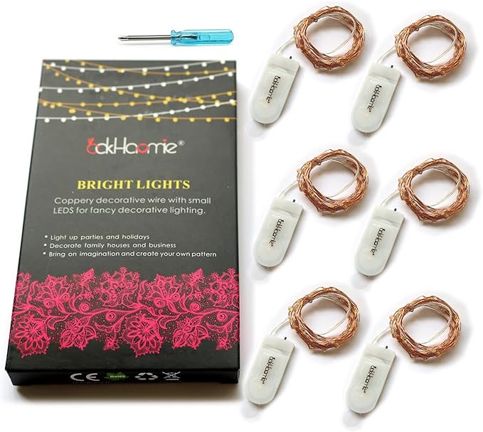 OakHaomie 6-Pack 7Ft Starry String Light No Remote Fairy String Lights 20 Micro Starry LEDs On Copper Wire CR2032 Batteries Included,DIY Wedding Centerpiece,Party,Christmas Table Decor (Amber)