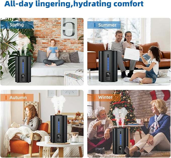 6L Humidifiers for Bedroom Large Room Home, Cool and Warm Humidifier for Plants Mist Top Fill Desk Humidifiers Essential Oil Diffuser, Quiet Humidifier with Adjustable Mist,360°Nozzle-Midnight Black