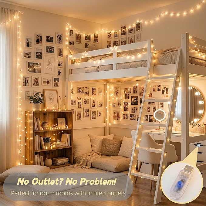 JMEXSUSS USB Fairy Lights for Bedroom, 33ft 100 LED Twinkle Lights Plug in with Remote, Indoor String Light for Dorm Girl's Room Tent DIY Birthday Gift Party Decor, Silver Wire, Warm White,Timer