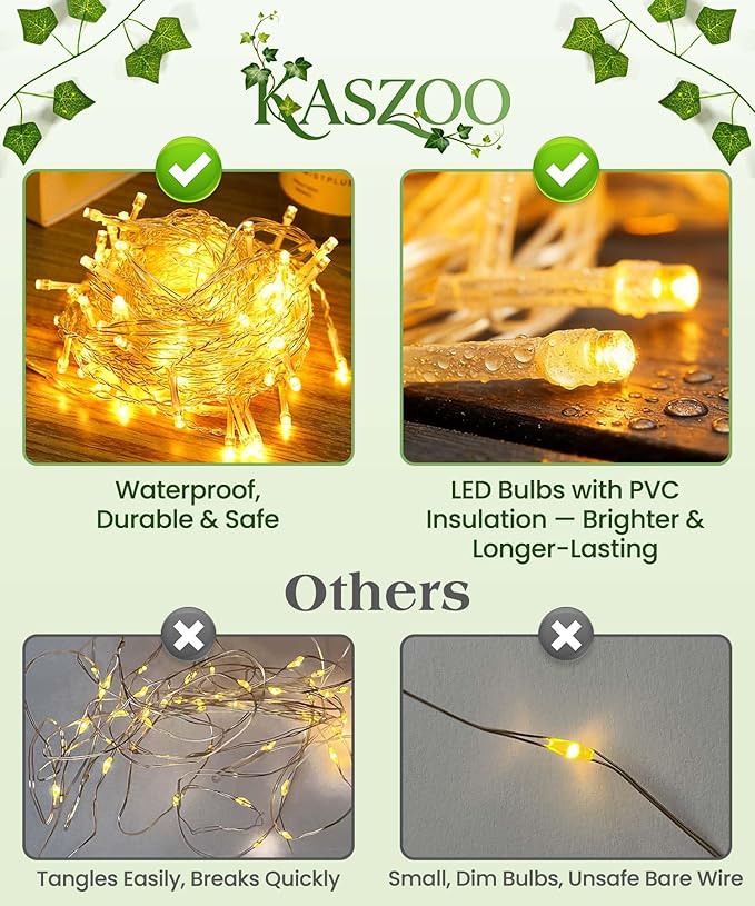 KASZOO 24Pack / Each 82 inch, Artificial Ivy Garland Fake Plants with 160 LED String Light, Green for Wedding Party Garden Outdoor Greenery Wall Decoration