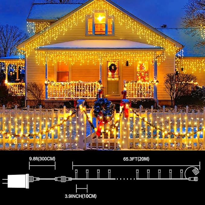 LAMPHOME 66ft Christmas Decorative Mini Lights,200 LED Transparent Wire Fairy Starry String Lights Plug in, 16 Lighting Modes, for Indoor Outdoor Xmas Tree Wedding Party Decoration (Warm White)