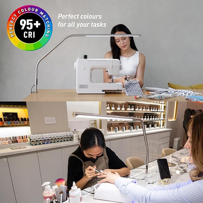 Daylight Slimline 4™ LED Table Lamp in Brushed Steel - 6,000K, 3,200 Lux, 4 Brightness Levels, USB-C Charging Port, Anti-Glare Diffuser, Flexible Design, Art & Craft, Sewing, Nail Salon