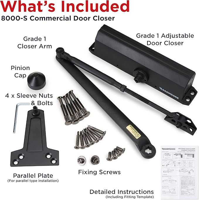 Commercial Heavy Duty Automatic Door Closer, ADA UL Grade 1 Listed Self Closing Door Hinges, Door Closers Commercial High Traffic, Auto Door Closer, Hydraulic Spring Soft Close - Black