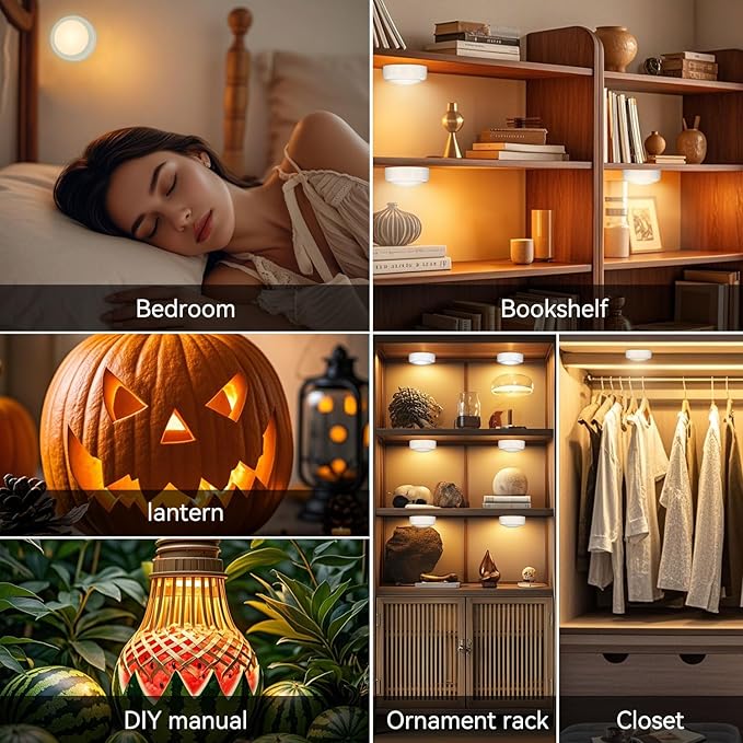 LED Puck Lights with Remote Control, Under Cabinet Lighting Stick on Tap/Push Lights, Battery Operated Closet Lights, Wireless Led Wall Light for Bedroom, Under Counter Light for Kitchen,2 Pack