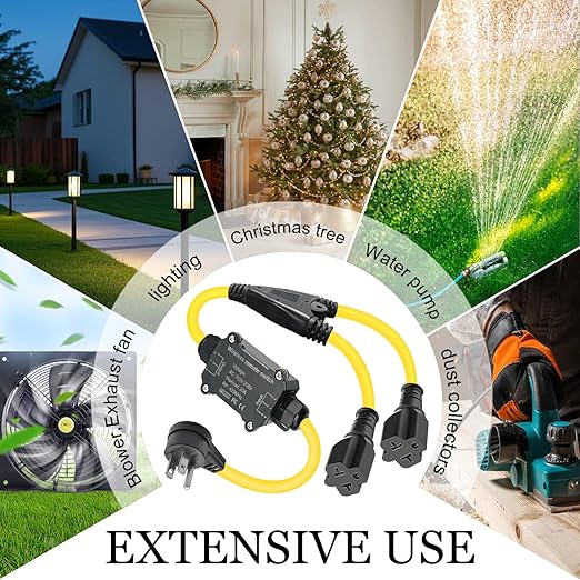 AC110V Outdoor Wireless Remote Control Power Switch, AC110V/120V/250V/20A Heavy Duty Weatherproof Smart Outlet Plug with 2-Way Y-Splitter,164FT Range for Lamps,Pumps,Dust Collectors