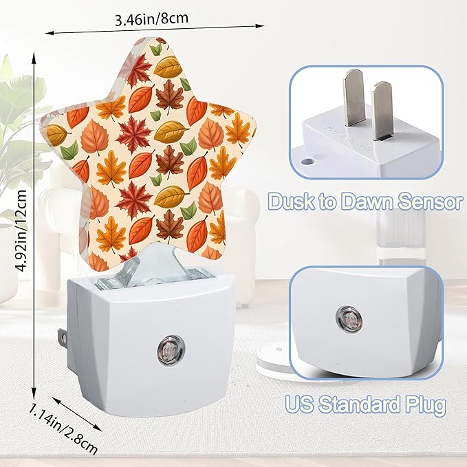 Night Light,Autumn Maple Leaves Plug into Wall with Dusk to Dawn Light Sensors,Fall Thanksgiving Warm Star Nightlights for Bedroom,Bathroom,Hallway,Kitchen Home Decor Desk Lamp