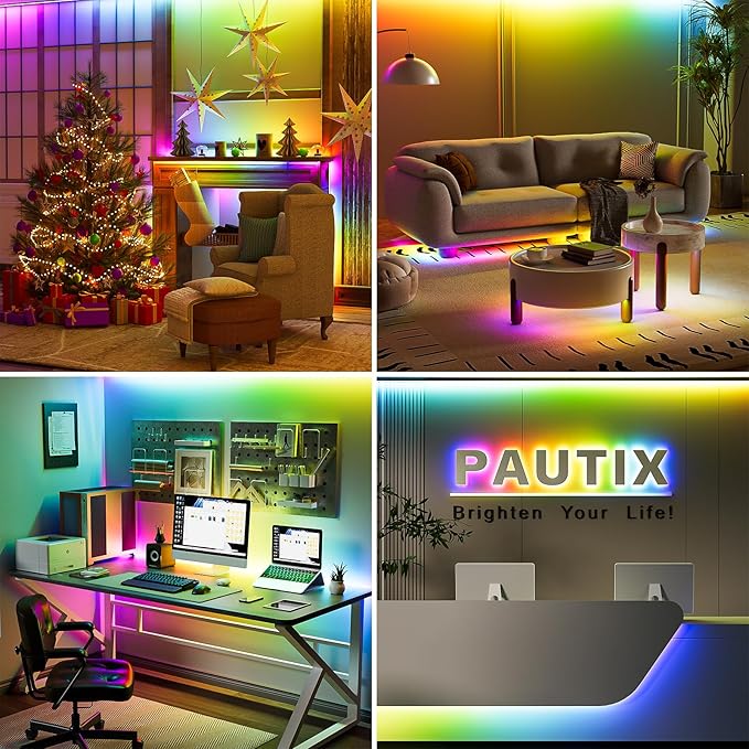 PAUTIX RGB Smart IC COB LED Strip Light 5V USB,Color Chasing UL-Listed Multicolor Flexible Tape LED Strip Light 9.84ft/3m Compatible with Alexa/Google Assistant,for TV,Desk,Monitor DIY Decoration