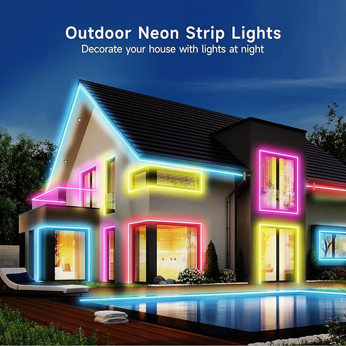 LED Neon Rope Lights, 13.1ft RGB LED Light Strip, 24V Music Sync App/Remote Control DIY Rope Light, IP67 Waterproof Gaming Neon Strip Lights for Bedroom Indoor Oudoor Décor