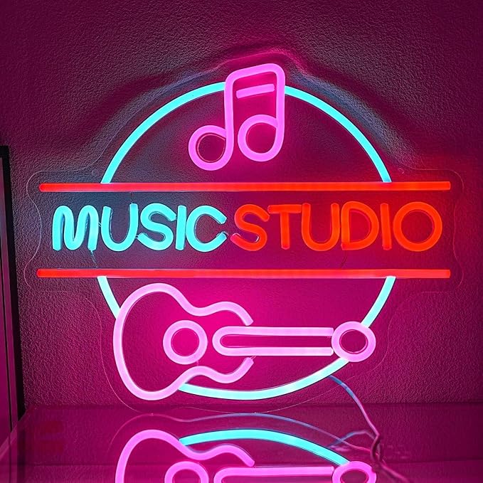 Music Studio LED Neon Signs for Wall Decor Neon Wall Art Acrylic LED Lights with Hanging Chain Light Up for Bedroom Decor Graduation Bar Pub Wedding Party 5V USB Powered Dimmable