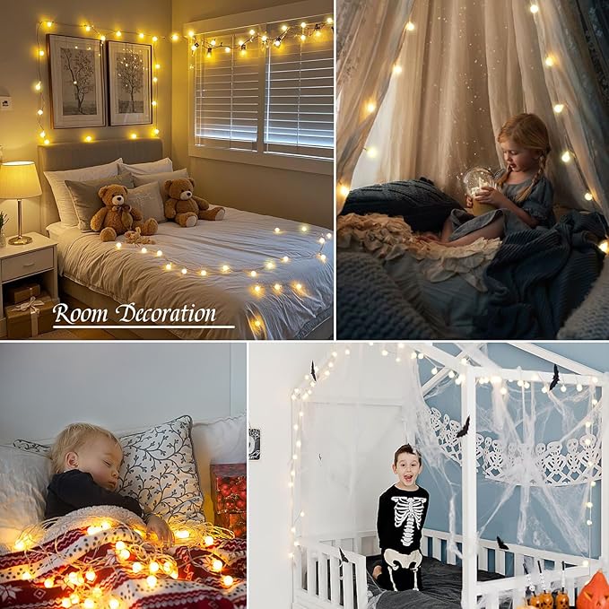 Globe String Lights 38ft 100 Led Indoor USB Ball String Lights Plug in Fairy Lights with Remote Timer Dimmable 8 Mode for Bedroom Dorm Birthday Party Camping Wedding Christmas Decorations, Warm White