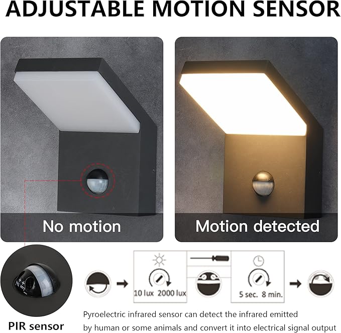 2 Pack Outdoor Motion Sensor Wall Sconce Light LED Modern Exterior Porch Light Fixture IP54 Waterproof for House Garage Patio Decoration,1800LM