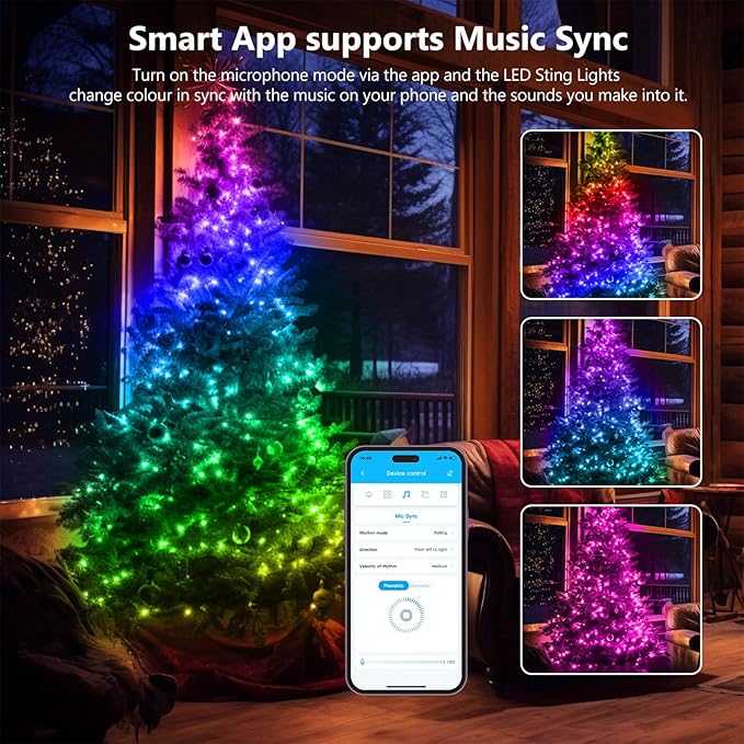 dalattin Led Christmas Lights 65.6ft, Smart IIC RGB Fairy Lights 200 LEDs, IP65 Waterproof, APP Supports Music Sync, Christmas Decorations, Indoor and Outdoor Fairy Lights with App and Remote Control