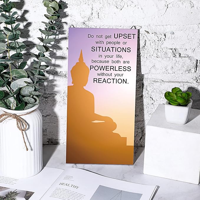 Blulu 2 Pcs Buddha Quote Decor Buddha Inspirational Quote Wall Art Meditation Room Chakra Decor Zen Wooden Hanging, Spiritual Gift for Home Yoga Living Room Women(at Peace)