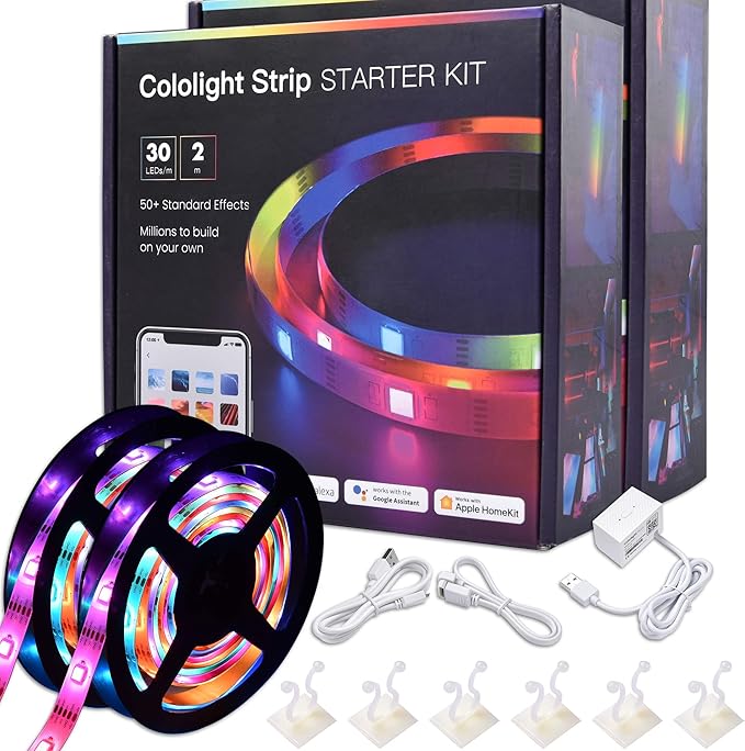 Yescom APP Control LED Strip Light 6.6ft Music Sync Color Changing WiFi Smart 60 LEDs Ambient Lamp Compatible with Alexa & Google Assistant for Bedroom Gaming Room