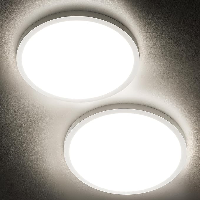 SunRider 2-Pack LED Flush Mount Ceiling Light Fixture, 4000K Neutral White, 2400LM, 12 Inch 24W 240W Equiv. Round Flat Ceiling Lights, Non-Dimmable