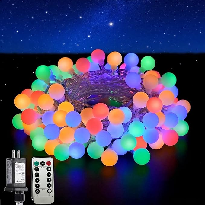 100LED Connectable String Lights Indoor Outdoor for Bedroom, 33ft Multicolor Fairy Lights with Remote & Timer, Plug in 8 Modes Waterproof Globe Hanging Twinkle Light for Room Classroom Wedding Decor