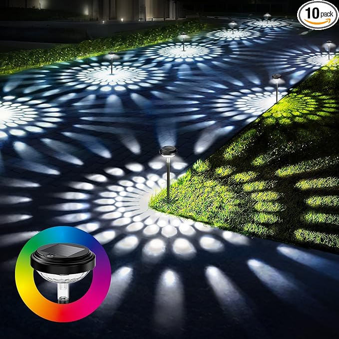 KVM Solar Lights Outdoor Waterproof, 10 Pack Bright Solar Pathway Lights, Multicolor & Warm White LED,Outdoor Solar Lights for Pathway Garden Yard Walkway Lawn Patio Landscape Decor (10)