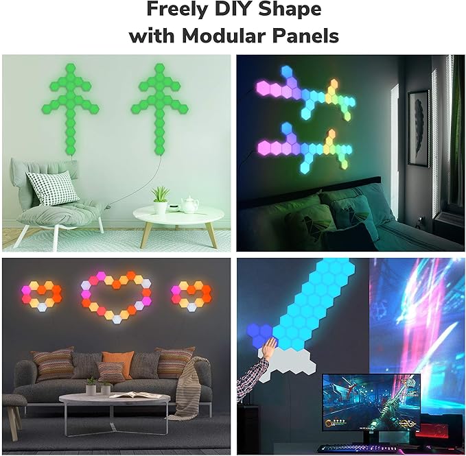 Yescom 40 Pack Touch Sensitive Hexagon Lights Kit RGB Hexa LED Panels Magnetic Lamp Wall Mount DIY Gaming Room Bedroom Bar TV Party Decoration