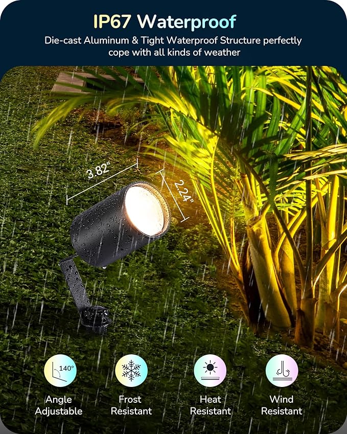EDISHINE 50FT Christmas Smart Low Voltage Landscape Spotlights, 300LM RGBW Color Changing Landscpae Lighting, APP Control Alexa & Google Home, IP67 Waterproof Outdoor Spot Lights for Yard Garden