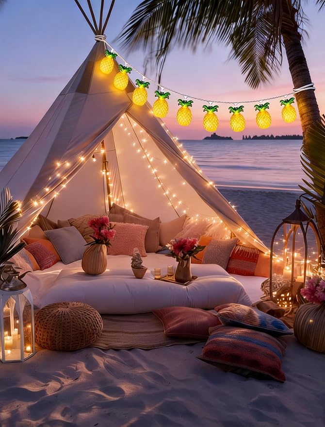 8.5Ft Luau Party Pineapple Lights, 10L LED Pineapple String Lights Plug in for Indoor/Outdoor Home Table Porch Pergola Tiki Bar Aloha Hawaiian Tropical Party Lights