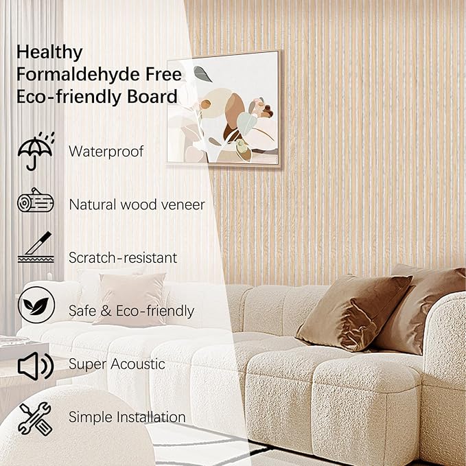 Wood Slat Wall Panel - 2 PCS Slat Wall Paneling, Natural Oak Wood Veneer Sound Dampening Wall Panels - Wood Panels for Wall 12.6" W x 94.5" L